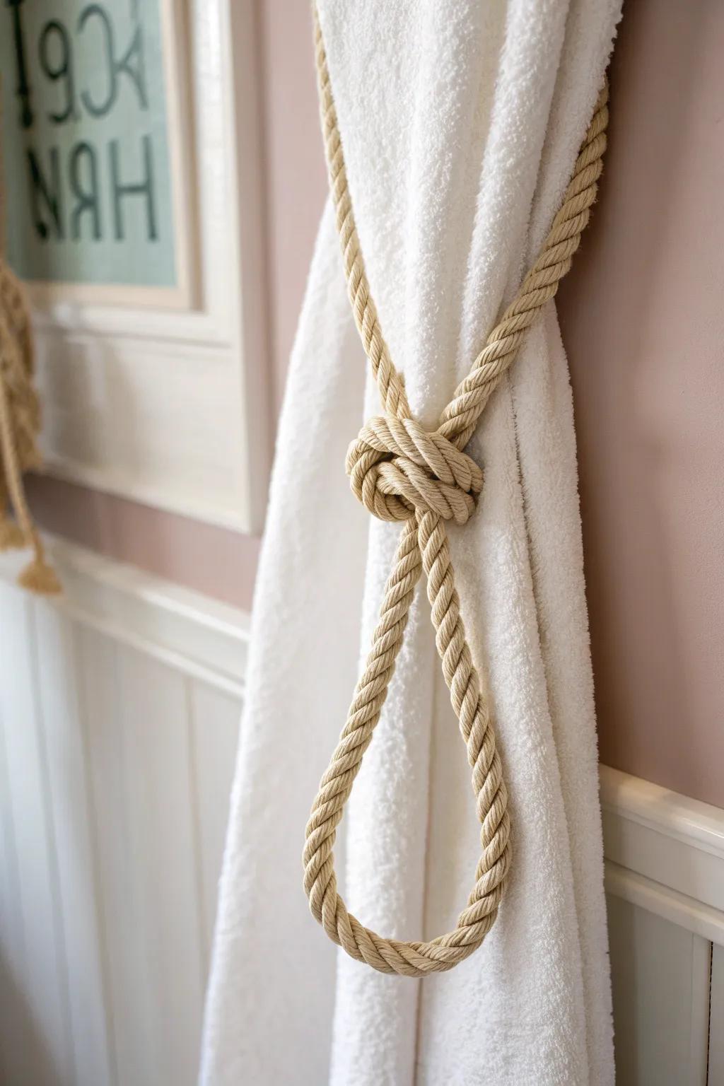 Embrace nautical elegance with this rope knot towel tie-back, where simplicity meets craftsmanship.