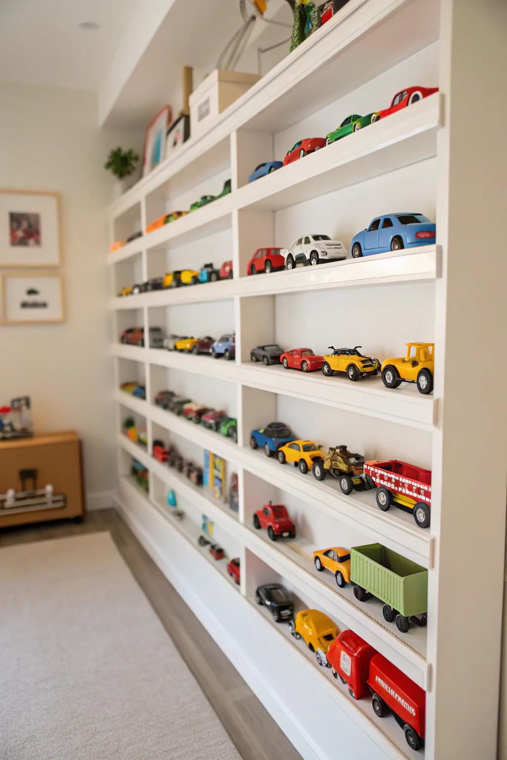 Ribba shelves offering a streamlined display for toy cars.