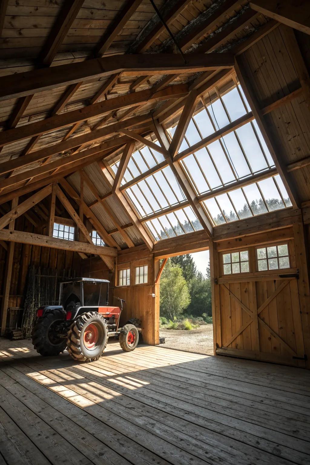 Illuminate your space: Enhance your tractor shed with beautifully crafted skylights for a touch of elegance and natural light.