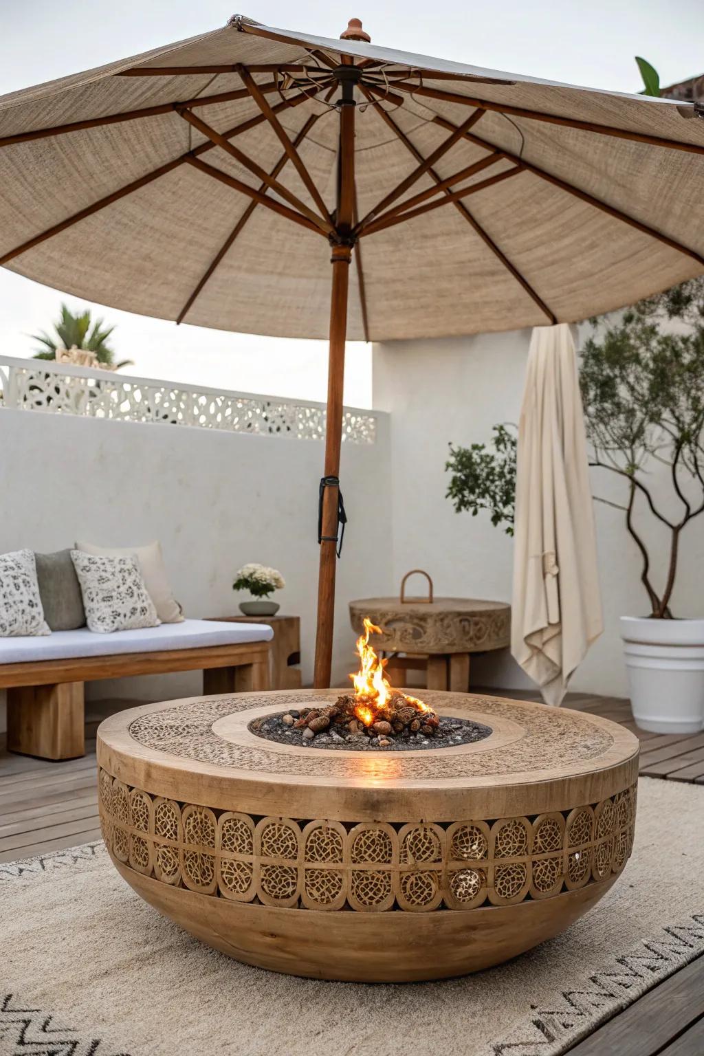 Embrace cozy elegance with a fire pit table that combines warmth and style for perfect fall evenings.