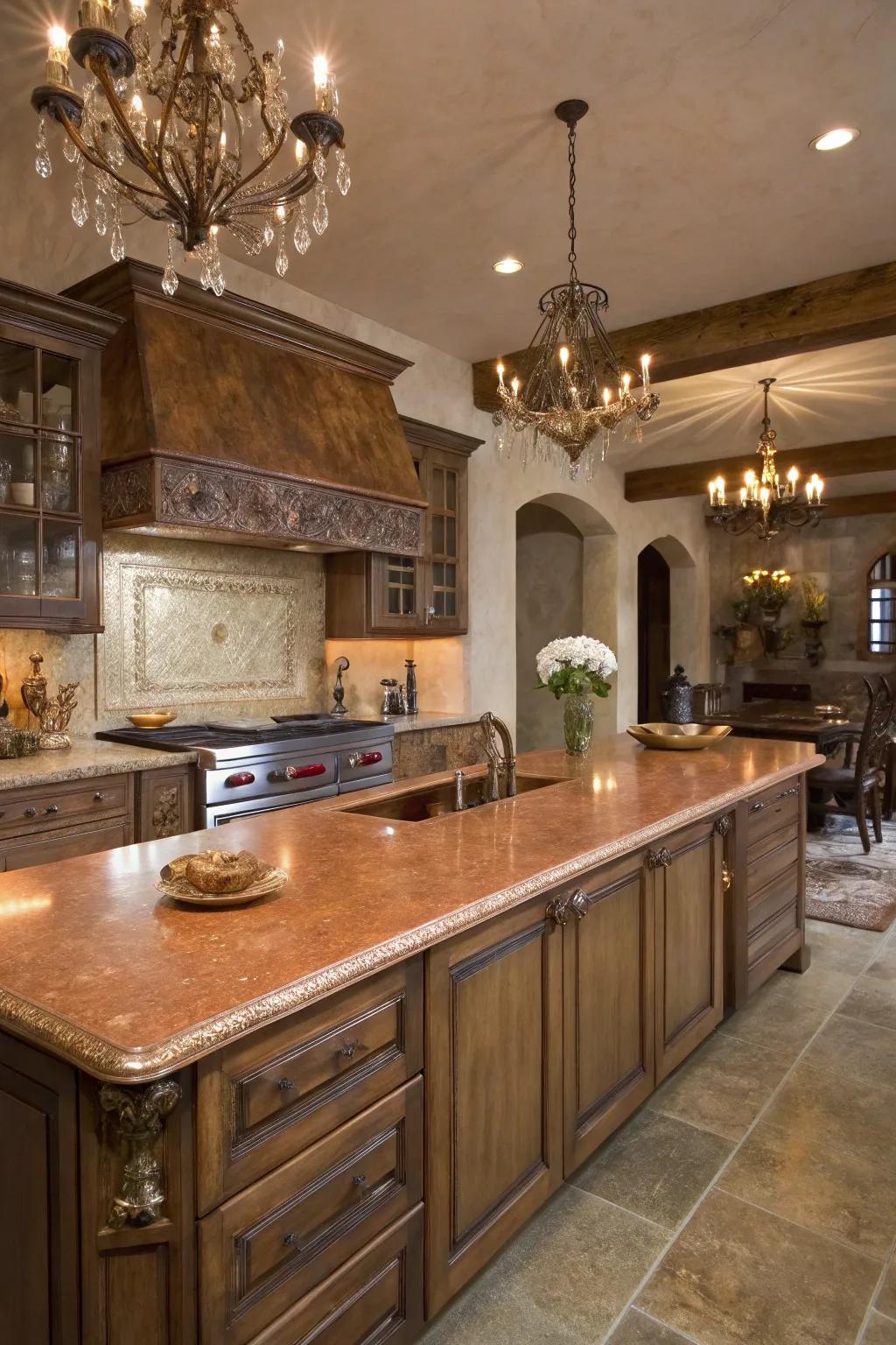 Copper countertops offer unique charm with their developing patina and warm finish.