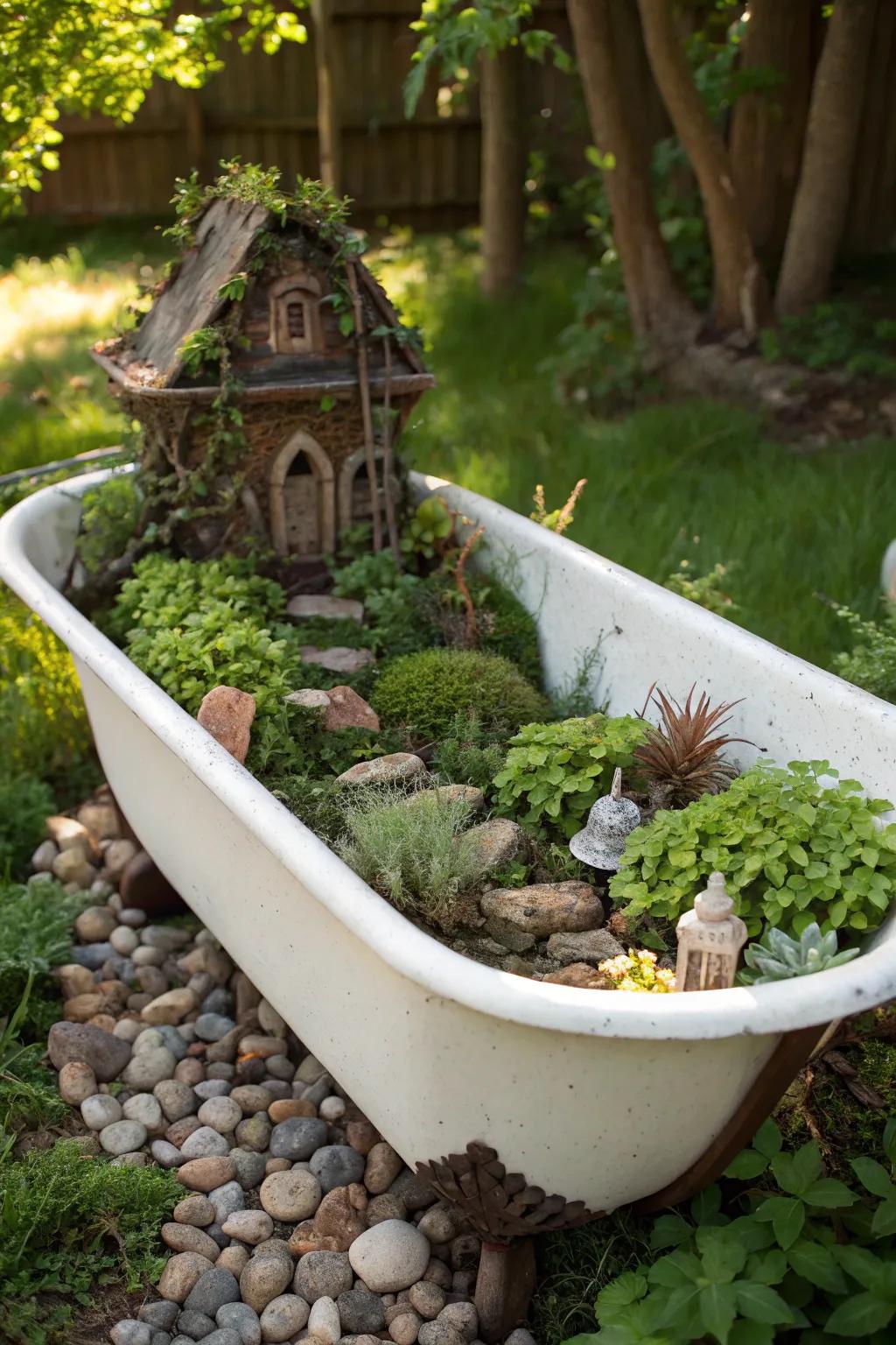 Transform your old tub into a magical fairy garden oasis!