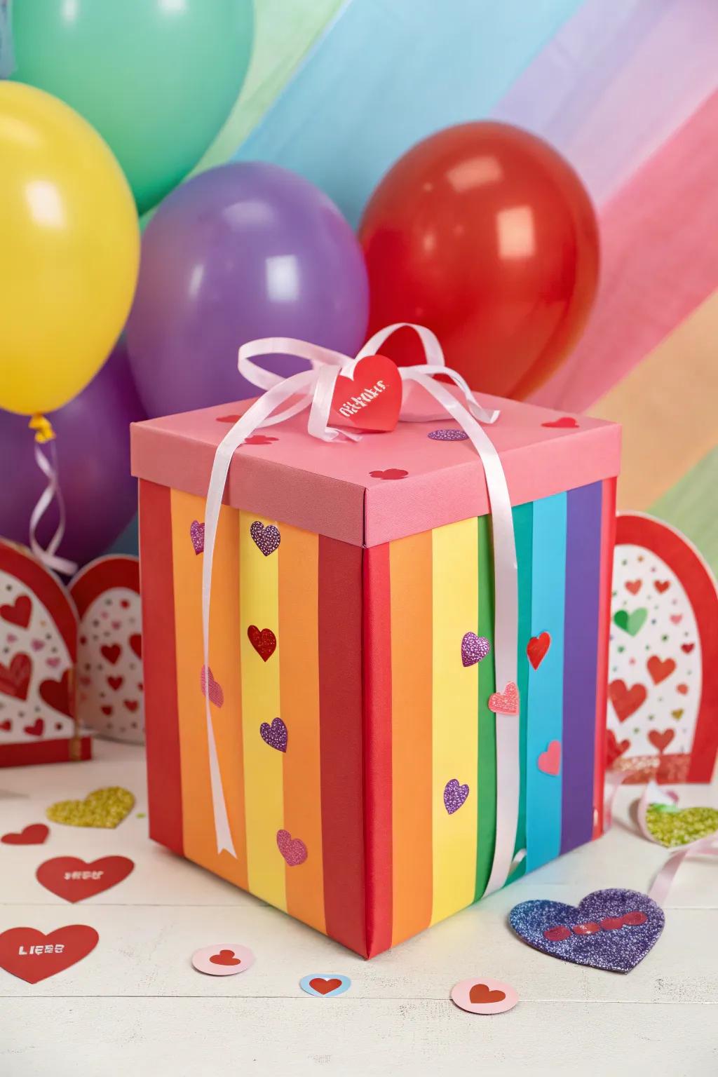 A rainbow joy box that radiates positivity and color for Valentine's Day.