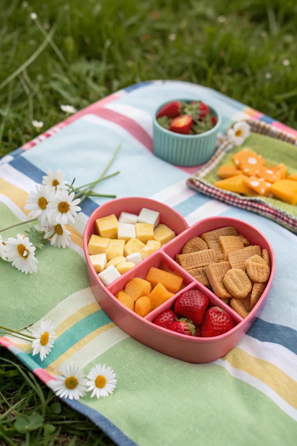 Heart-shaped snack boxes make snack time special.