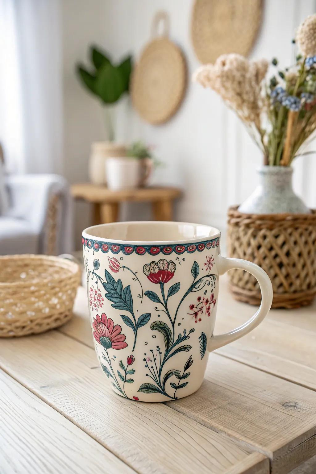 Transform your morning routine with the elegance of floral art on a mug that feels like a breath of fresh air.