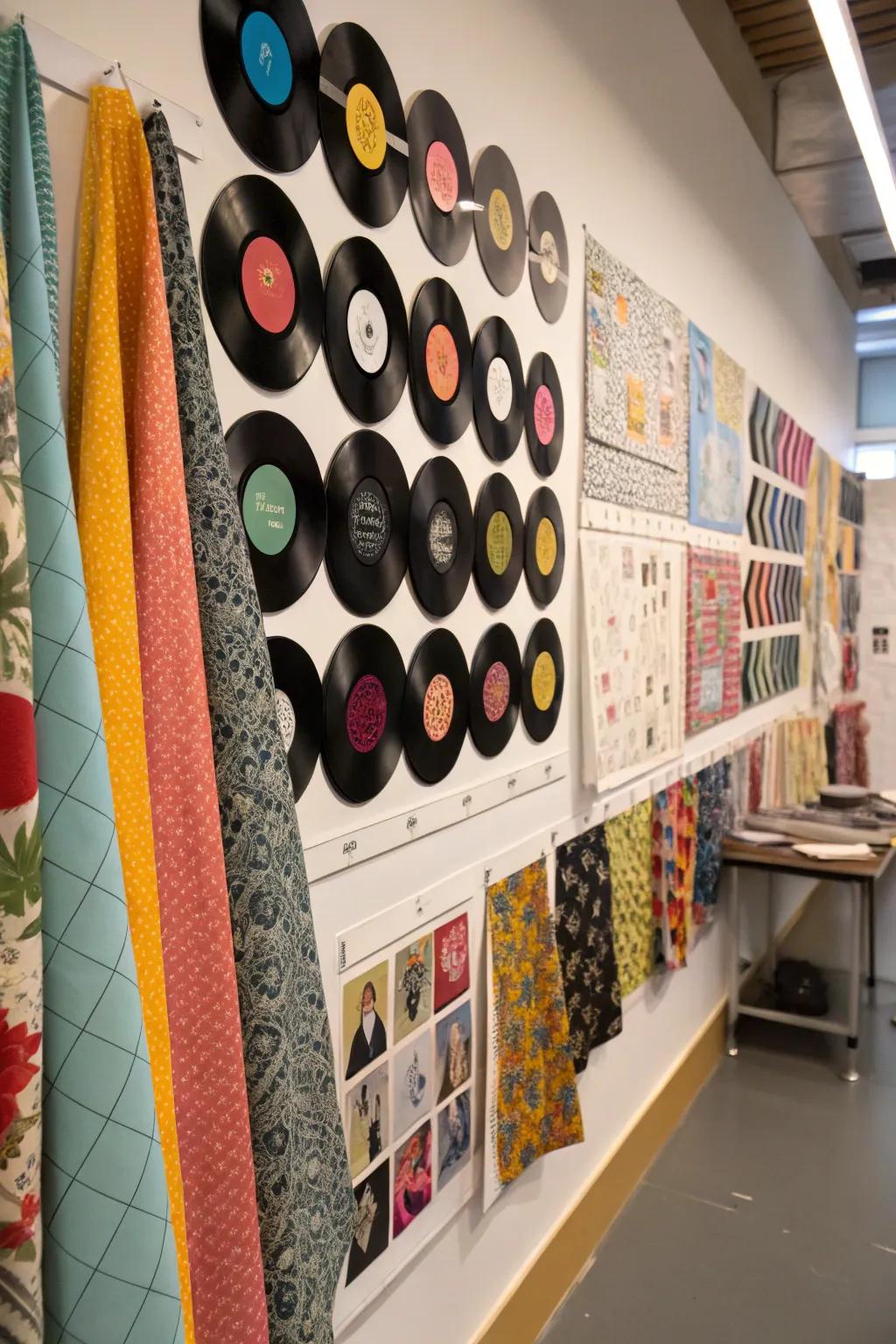 Inspire creativity with a vinyl and fabric collage.