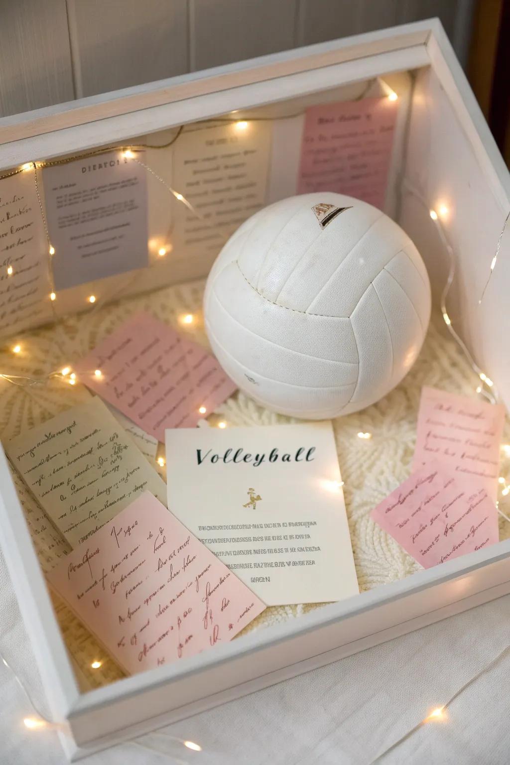 Capture memories and connections with a personalized volleyball shadow box.