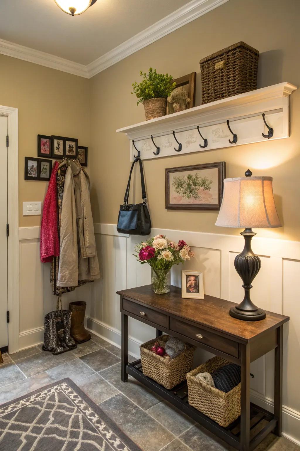 A well-organized entryway corner setting the home's style.