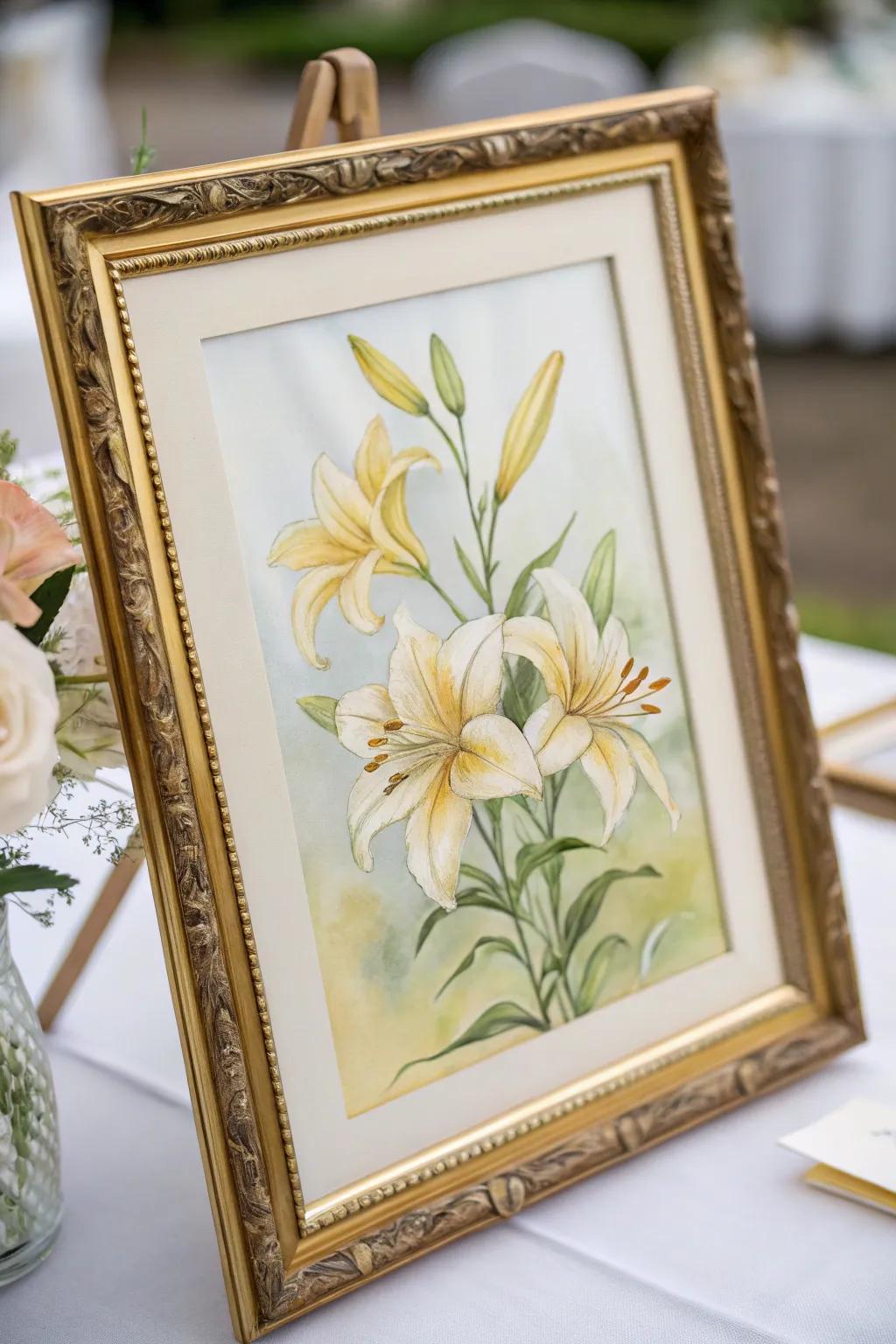 Capture purity and grace with this delicate painting of lilies.