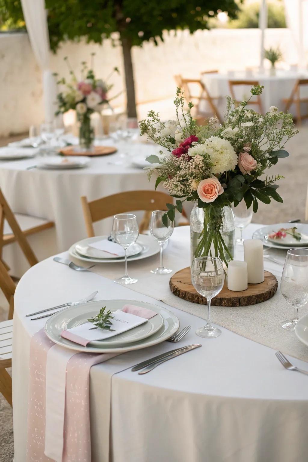 Minimalist runners create a clean, modern look for wedding tables.