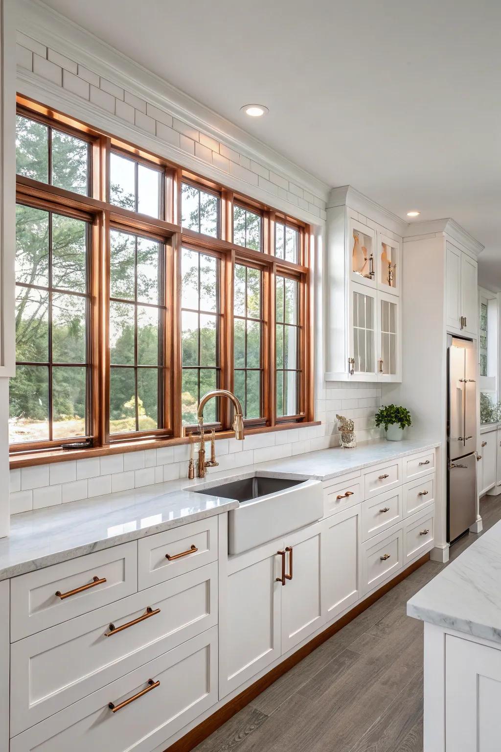 Copper-framed windows add a touch of elegance to this kitchen.