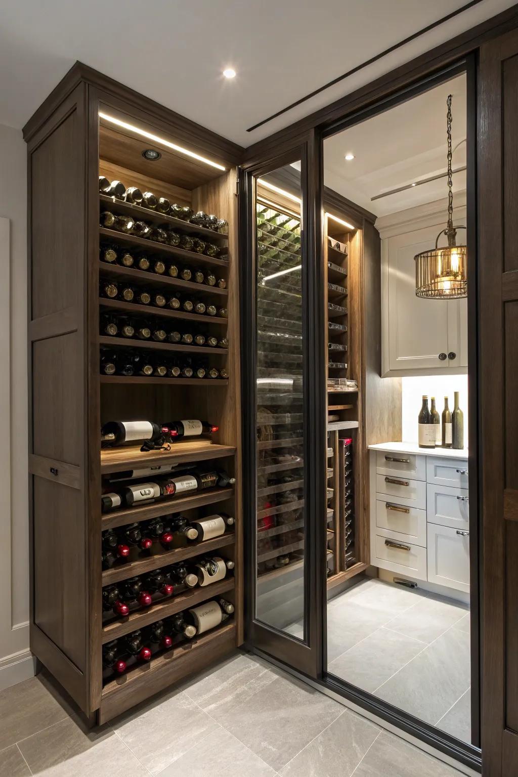 A wine closet featuring clever hidden storage