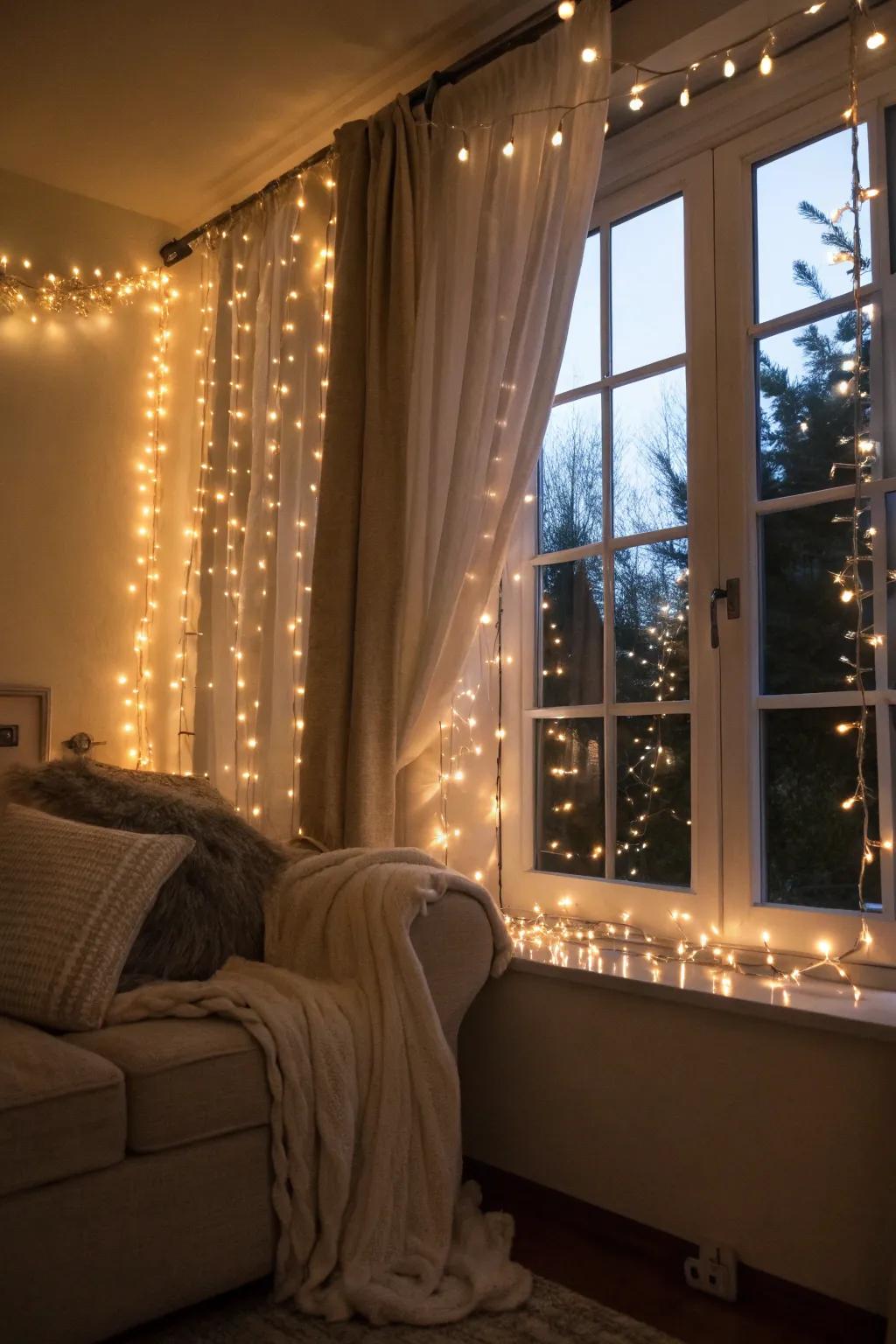 Twinkle lights adding a magical touch to winter decor.