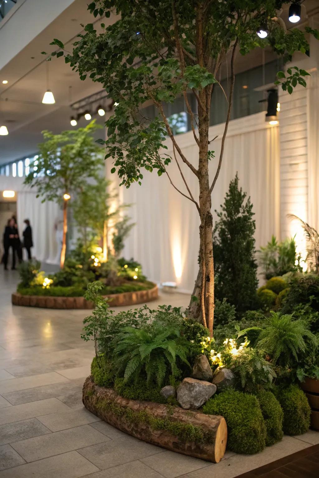 An indoor forest scene brings the tranquility of nature inside.