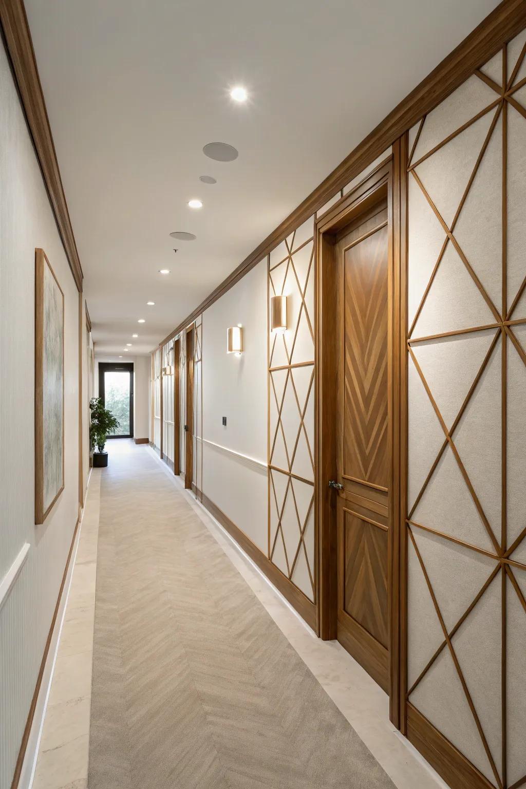 Minimalist hallway with a subtle flush geometric design.