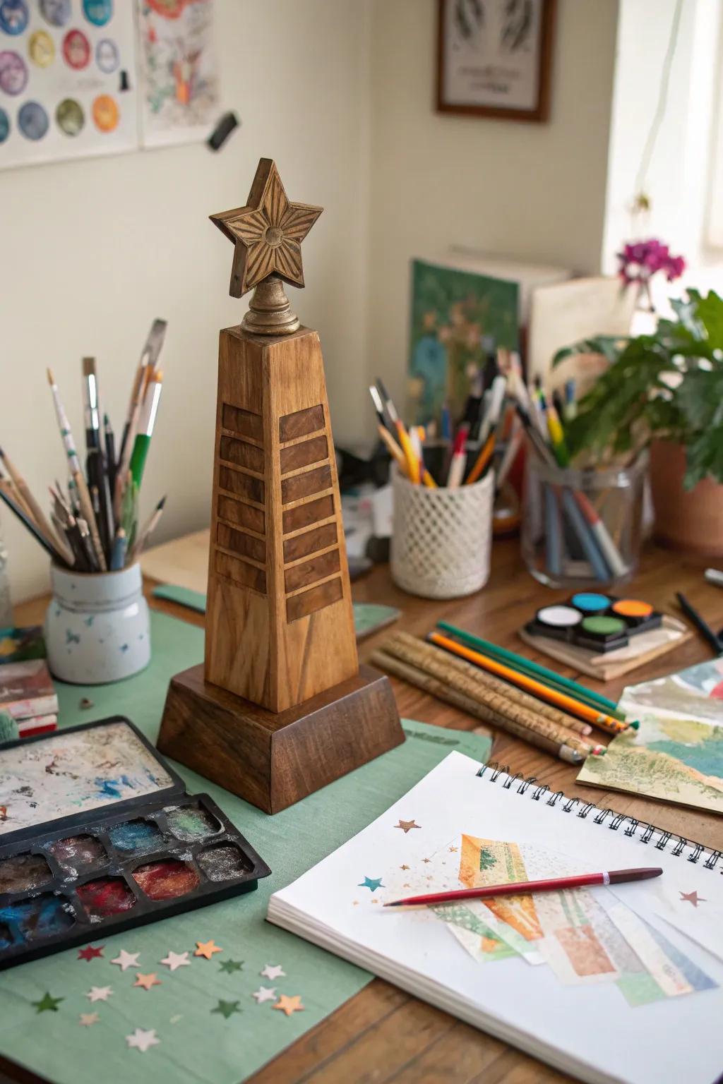 Layered wooden awards offer depth and complexity in design.