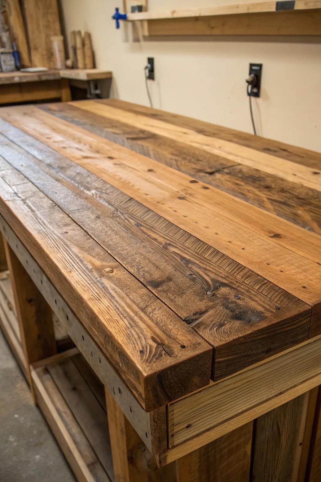 Embrace the story and charm of reclaimed wood on your workbench.