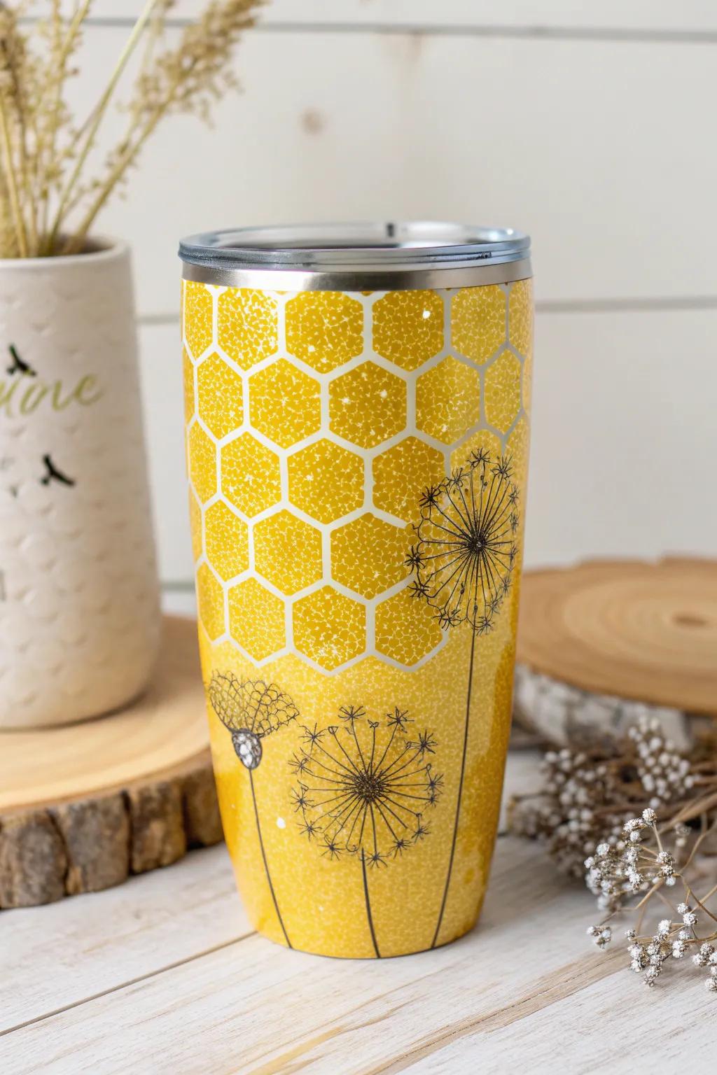 Transform your tumbler into a nature-inspired masterpiece with the enchanting beauty of yellow glitter.