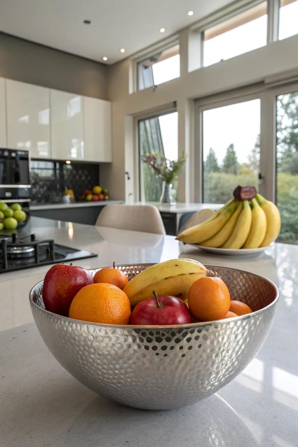 Add elegance to your kitchen with a hammered aluminum bowl.