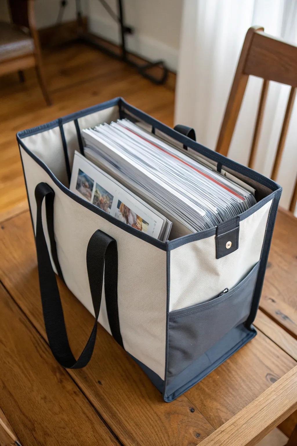 Portable tote bags provide a convenient way to take your paper collection on the go.