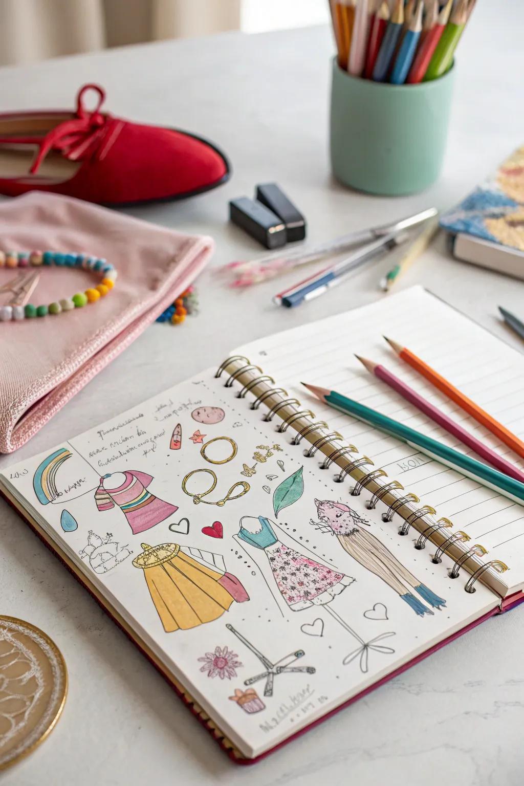 A fashion sketchbook inspires creativity and dreams of future designs.