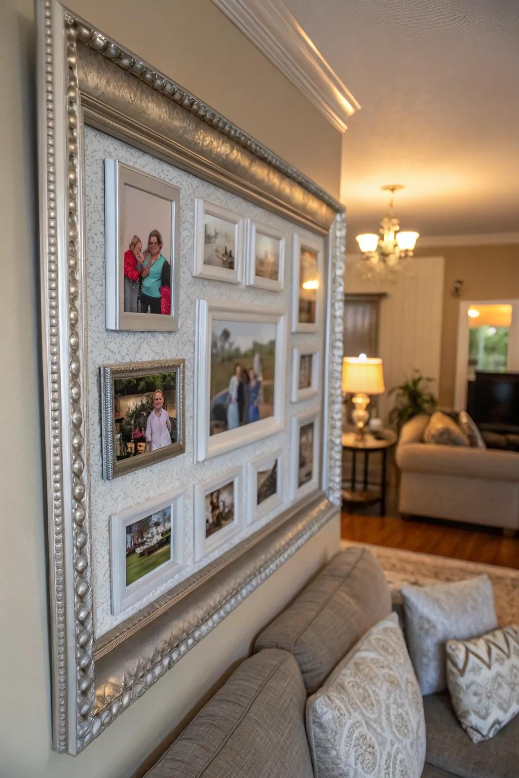 Celebrate memories with a silver picture collage frame.