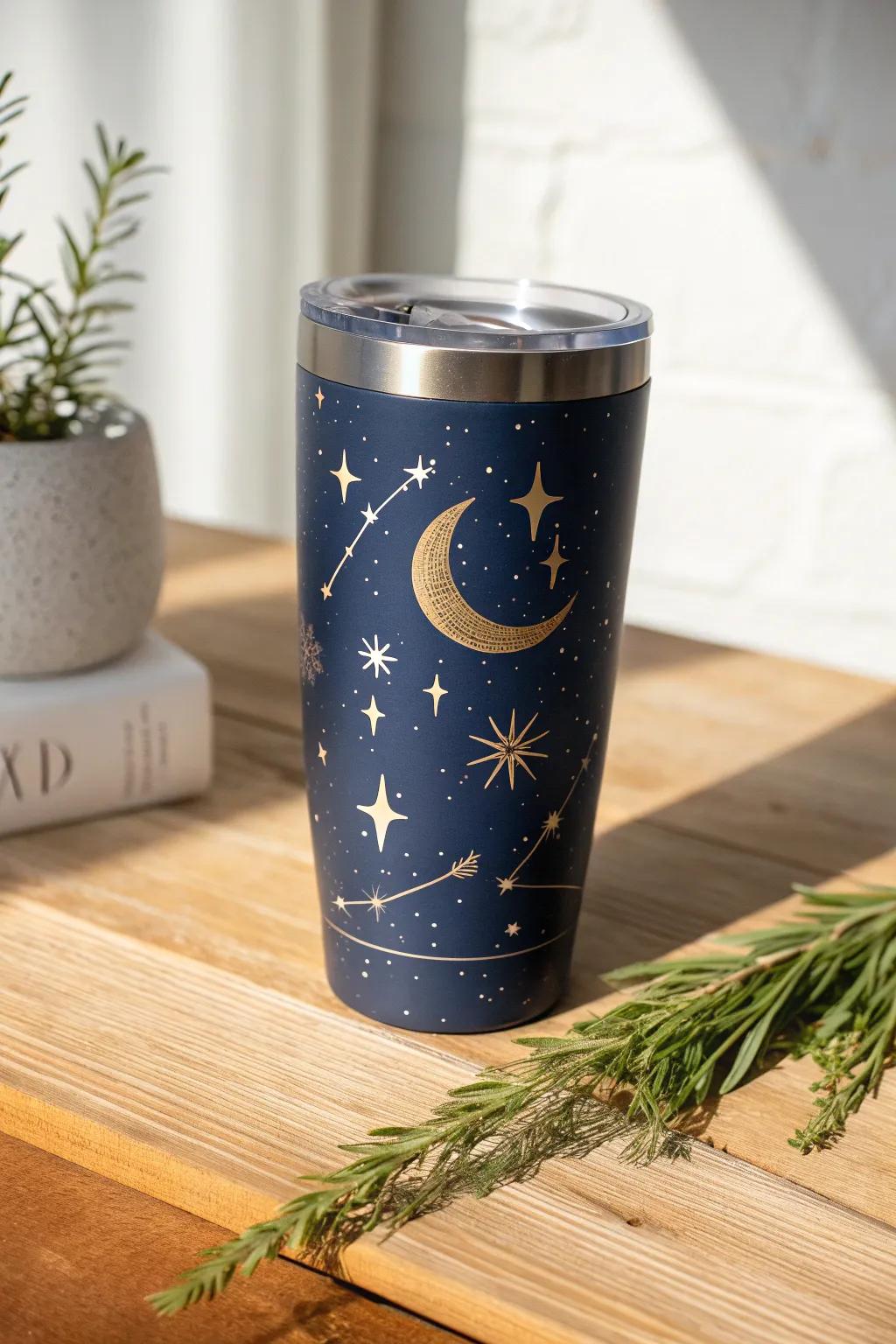 Sip the stars with this celestial night sky tumbler, where minimalist elegance meets the magic of the cosmos.