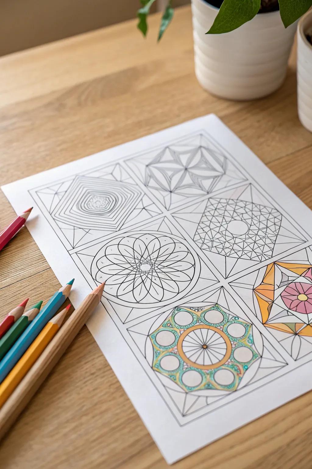 Find tranquility in artistic symmetry – explore the beauty of geometric coloring pages.