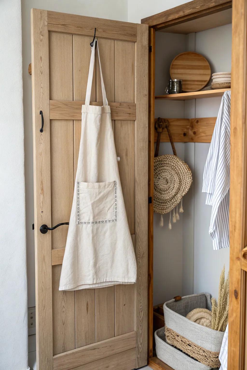 Effortless organization meets Scandinavian charm with this elegant apron storage idea.