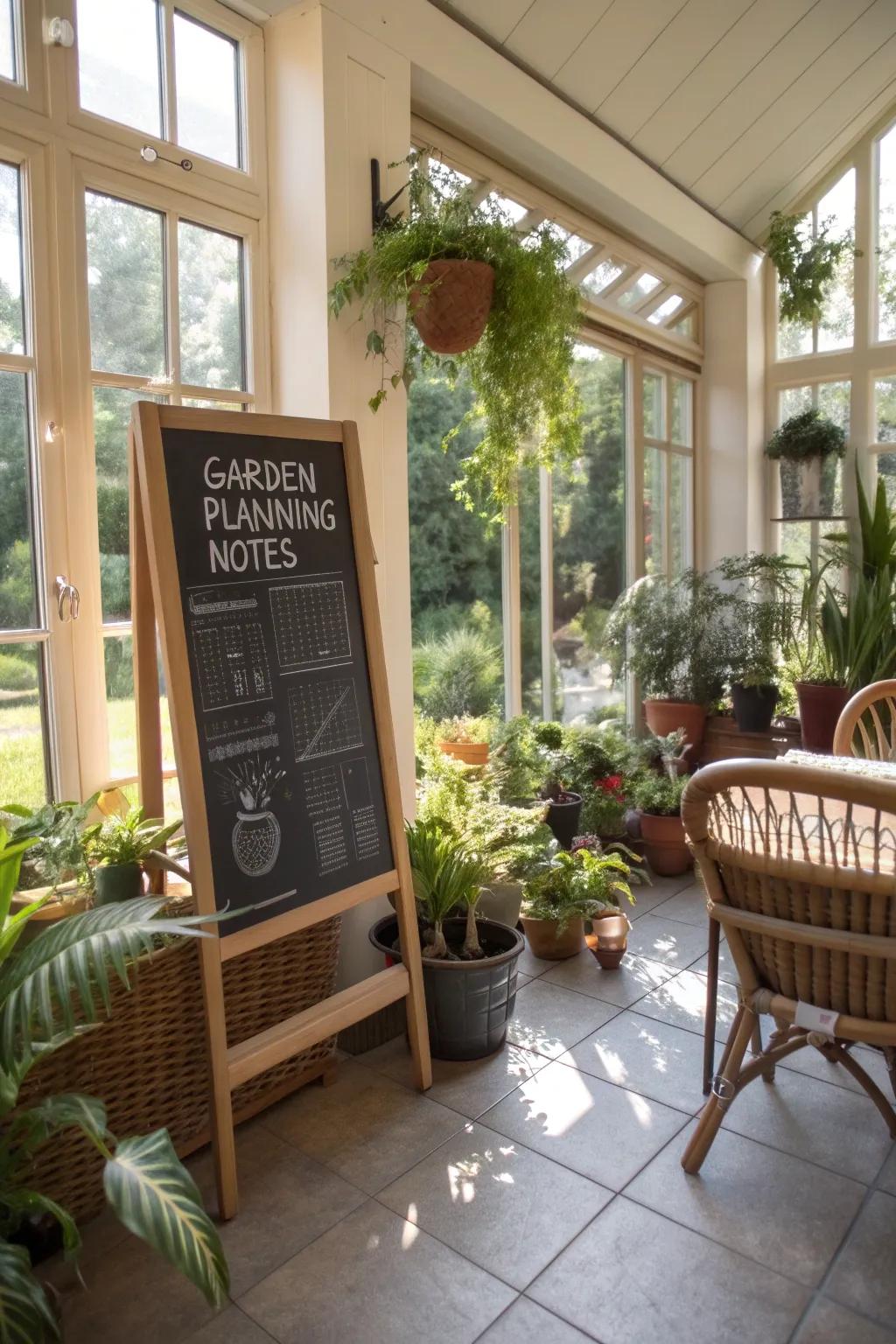 A gardening chalkboard calendar that assists with plant care.