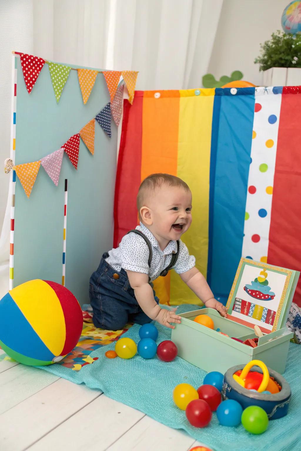 A DIY photo booth adds fun and engagement to your baby's photoshoot.