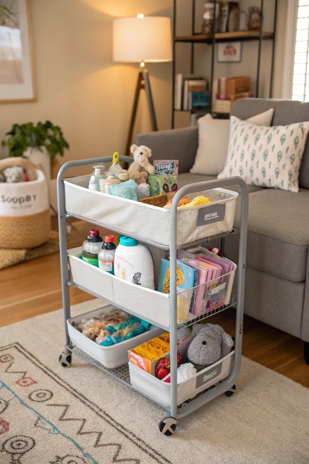 A pet-friendly storage solution that keeps baby and pet items organized.