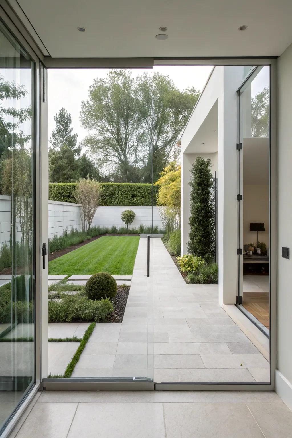 Frameless glass doors provide clear views with a minimalist aesthetic.