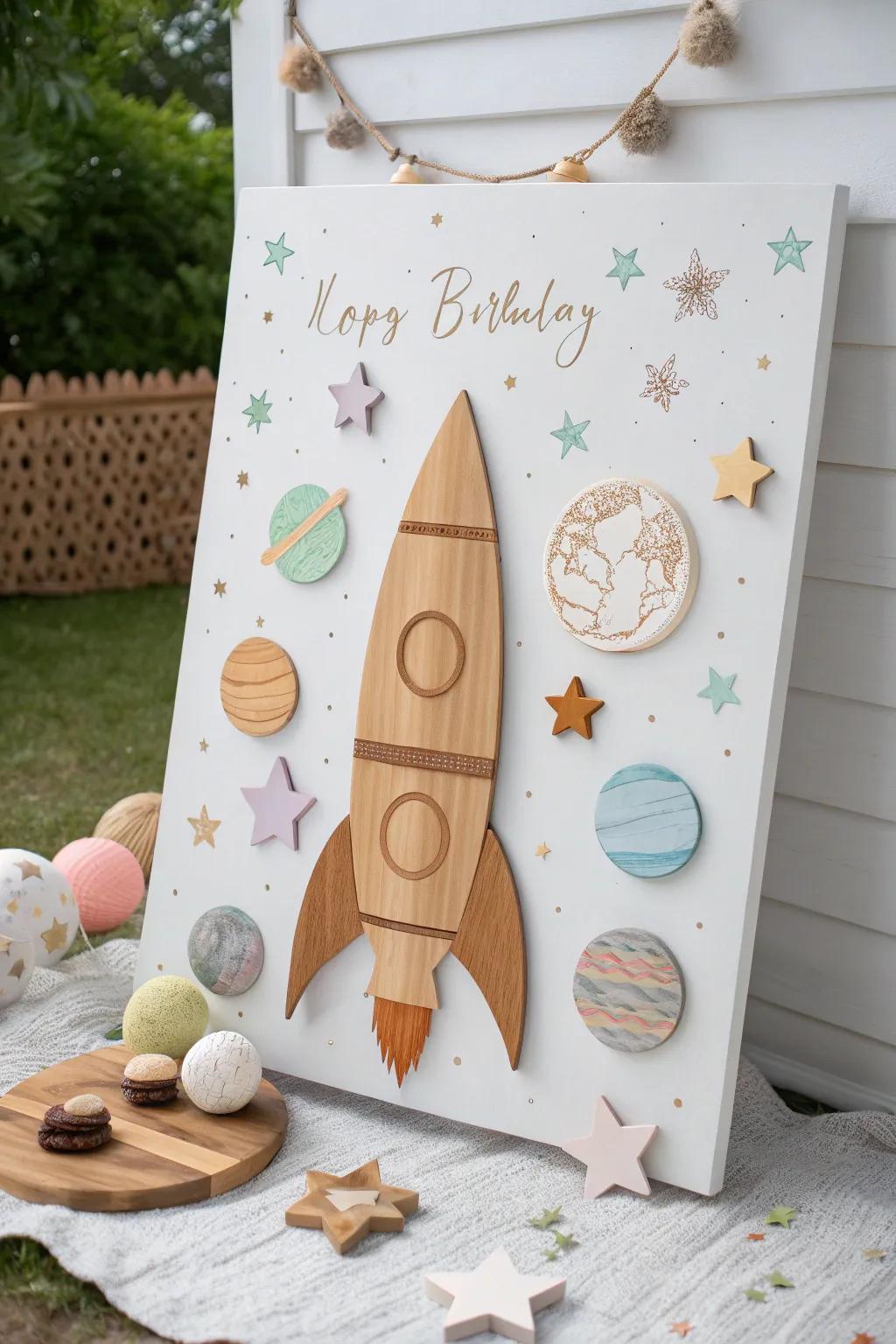Launch into a magical birthday adventure with this stunning space-themed board! 🚀✨