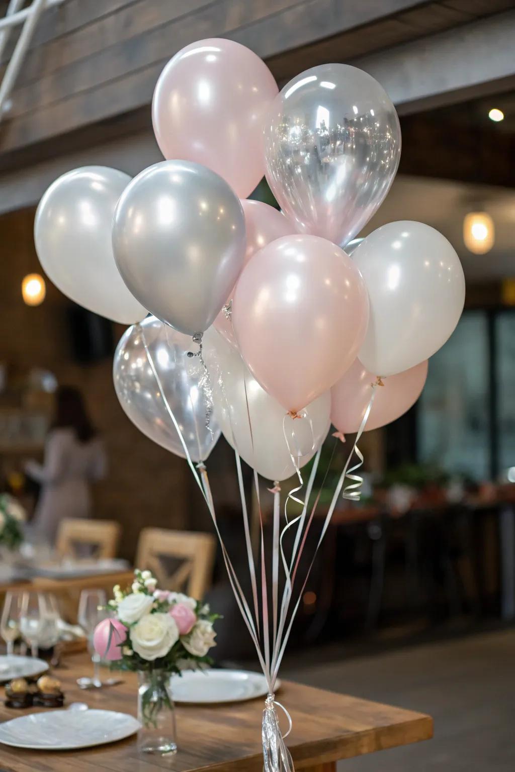 Metallic balloon accents adding glamour to the decor.