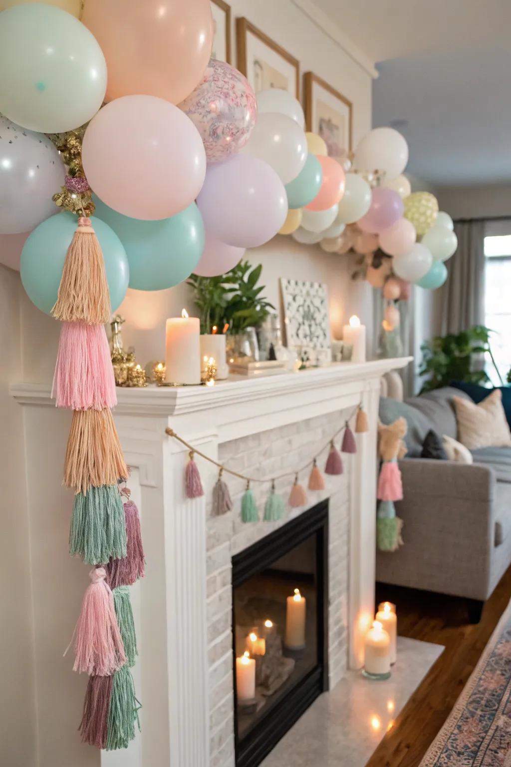 Add elegance with a balloon garland adorned with tassels.