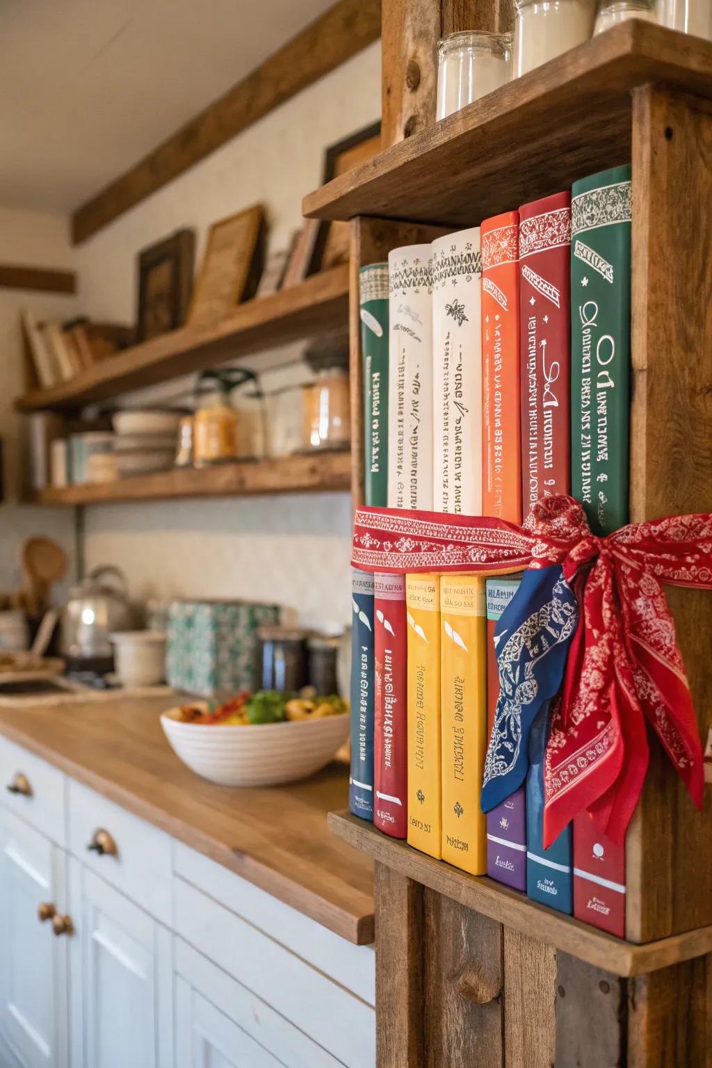 Bandana book covers bring a rustic charm to your shelves.