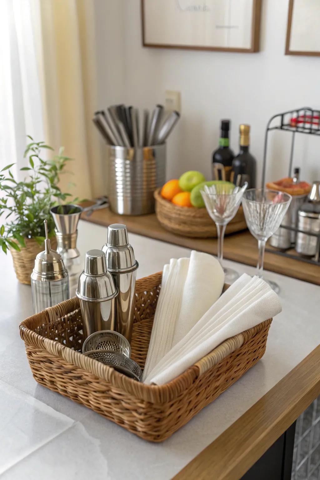 Functionality meets style at this well-equipped bar table.