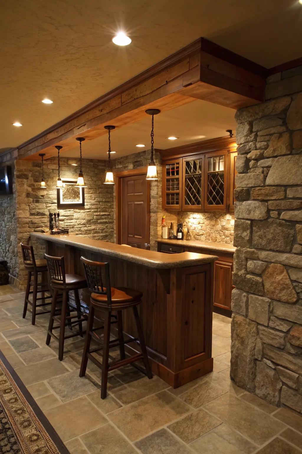 Introduce texture and warmth with a stone backsplash.