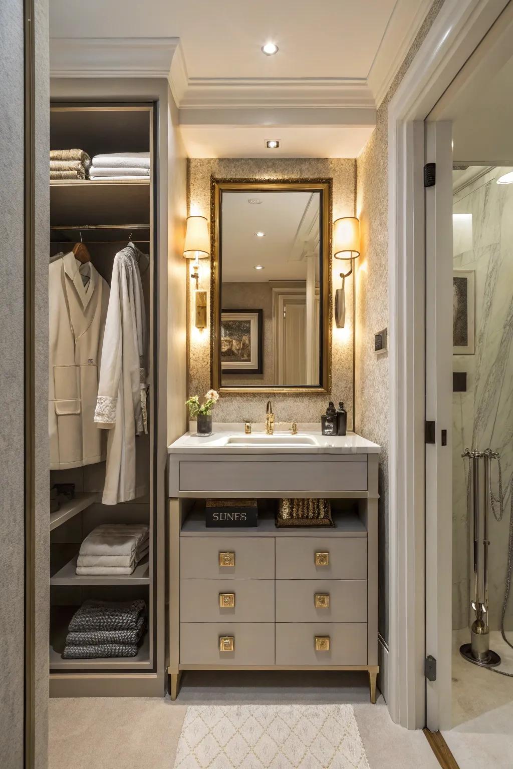 A compact vanity creates a personal space within your closet.