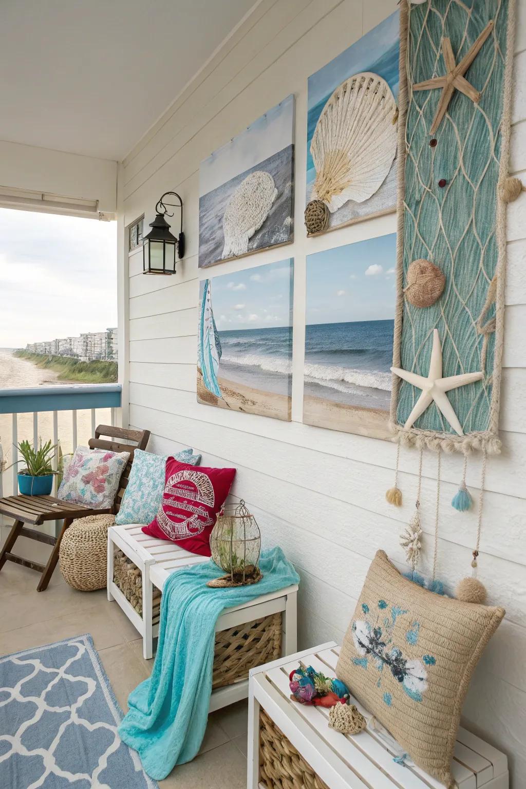 Beach-inspired art adds personality and charm to your balcony.