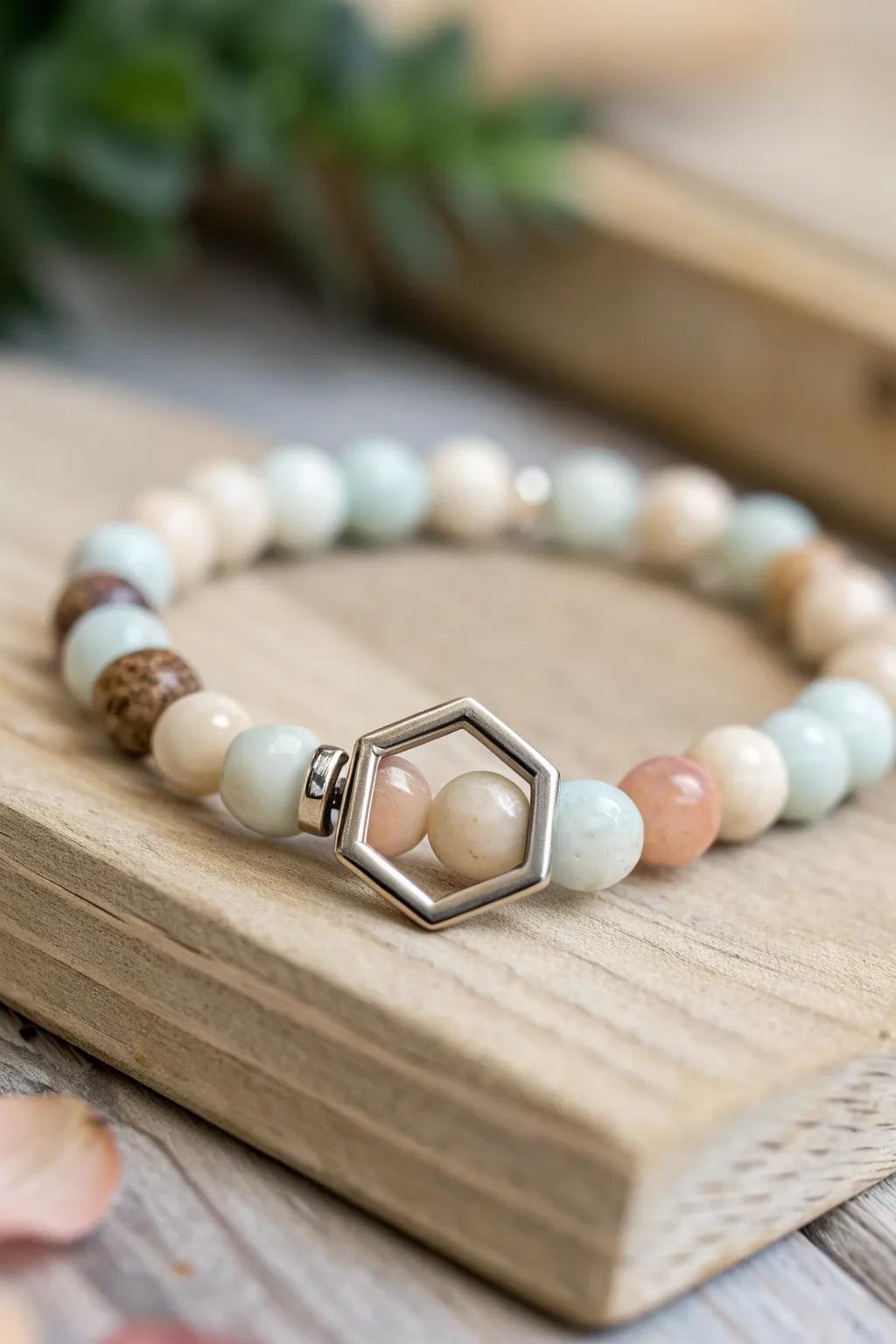 Embrace modern minimalism with our geometric clasp beaded bracelet – where clean lines meet natural beauty. #ScandiBoho #JewelryCraft