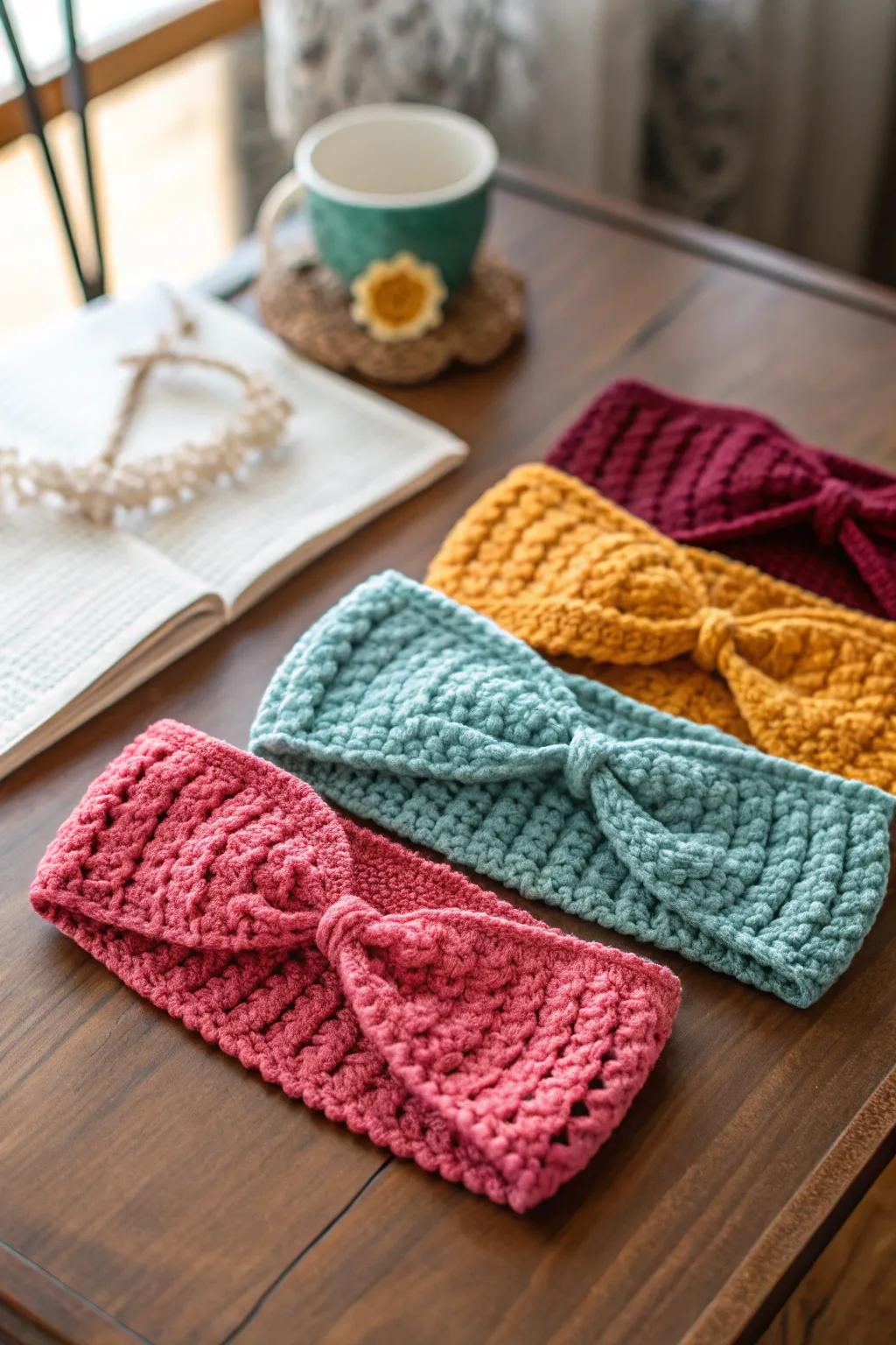 Stay stylishly warm with crochet ear warmers.