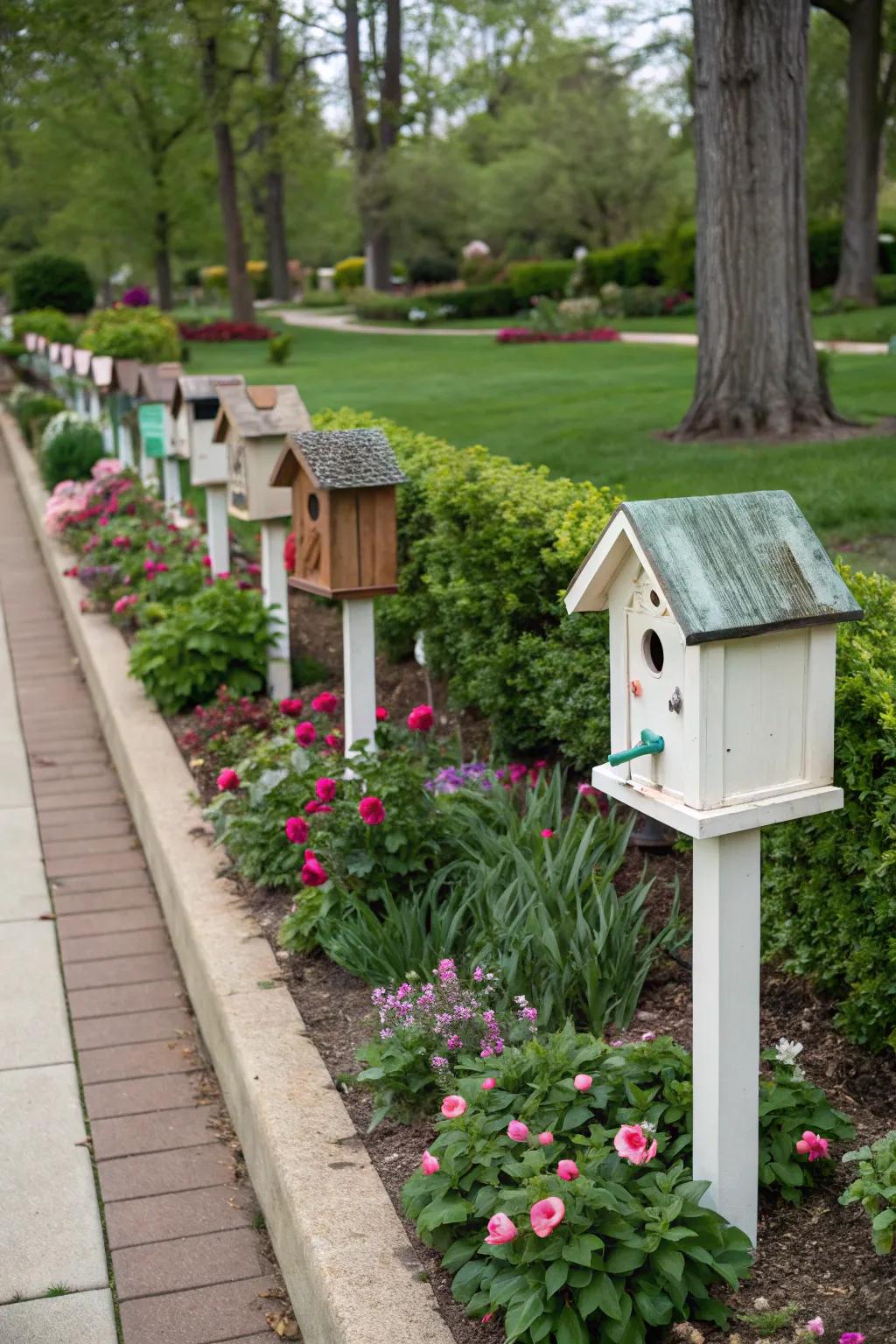 Define your garden edge with elegant birdhouses.