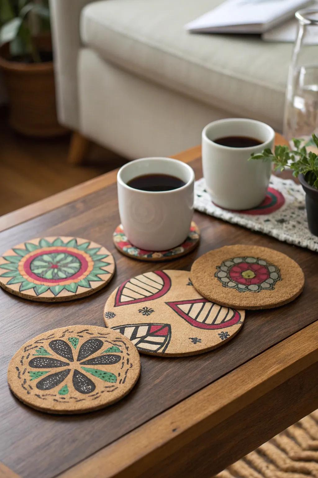 Protect surfaces with personalized coasters.