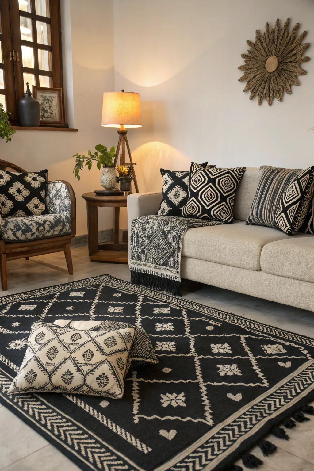 Textiles can carry the monochrome theme beautifully.