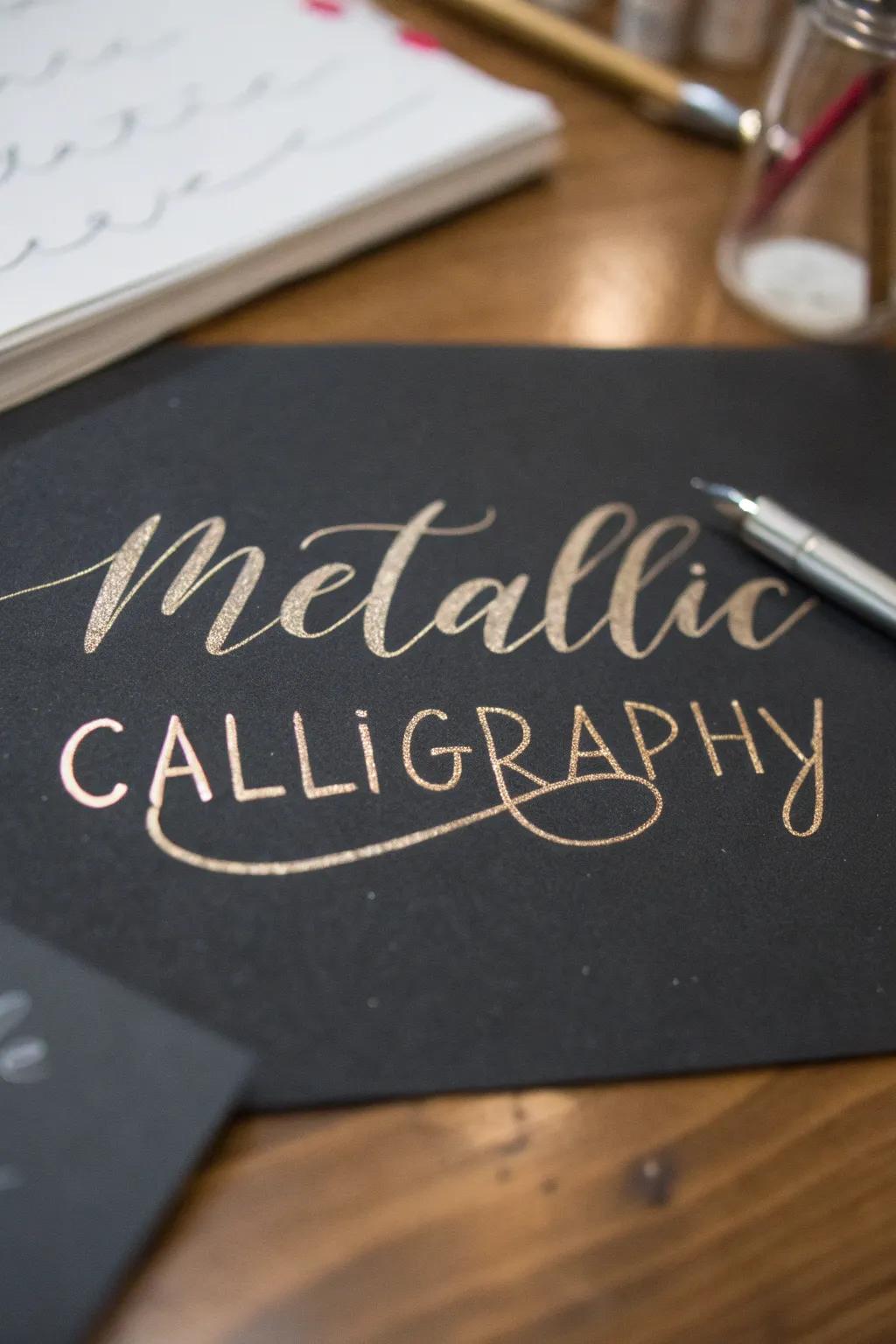 Infuse your space with elegance through modern calligraphy on black paper.