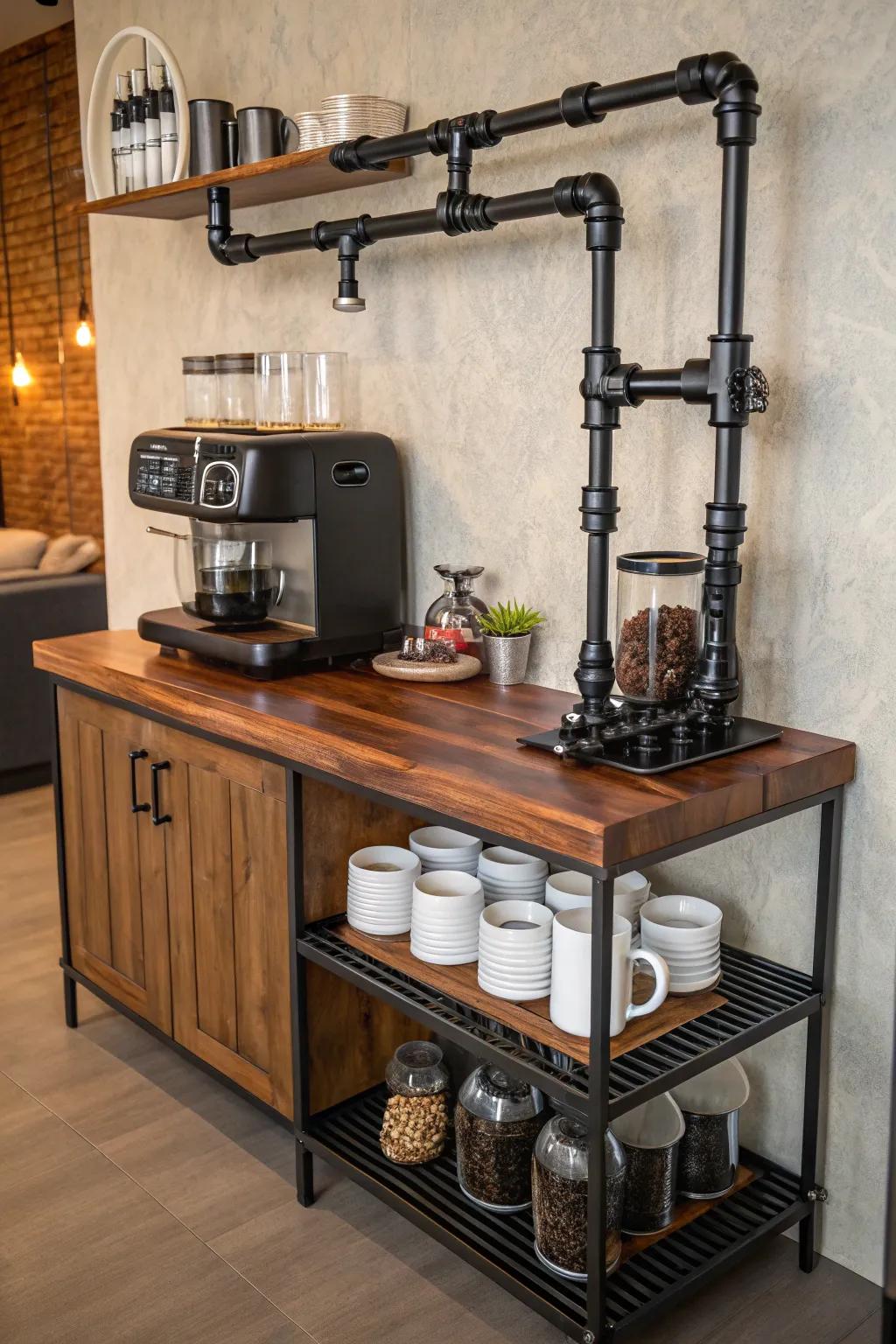 Start your day with style and craftsmanship at your personalized pipe coffee station.