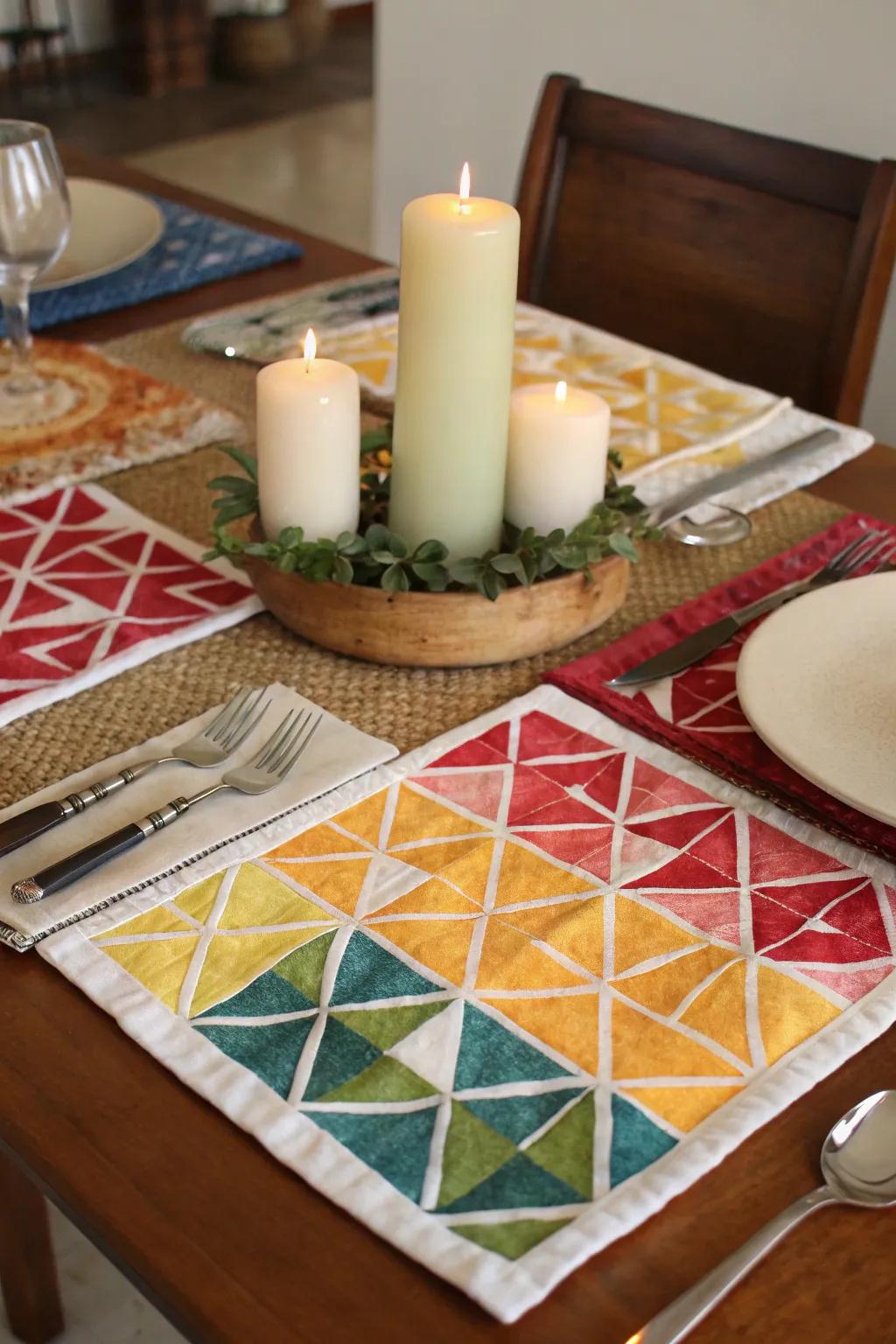 Geometric triangles bring modernity to dining decor.