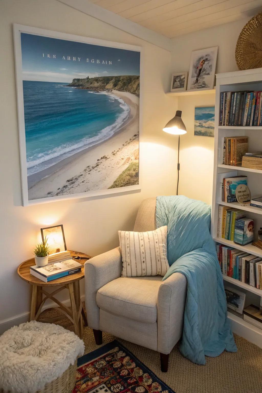 Relax with coastal blue art.